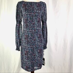 NWT Karl Lagerfeld sheath dress long sleeves chiffon abstract print 0